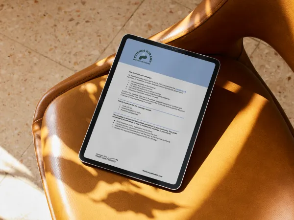 Multiple page information sheet with blue header and Friends for Life logo